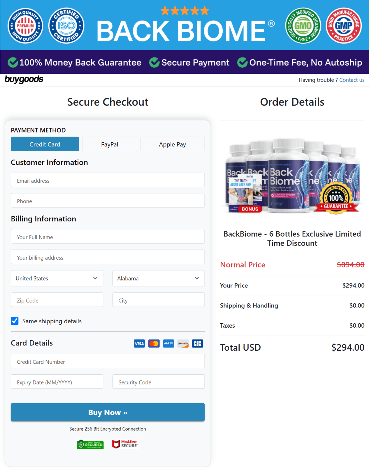 backbiome secure checkout